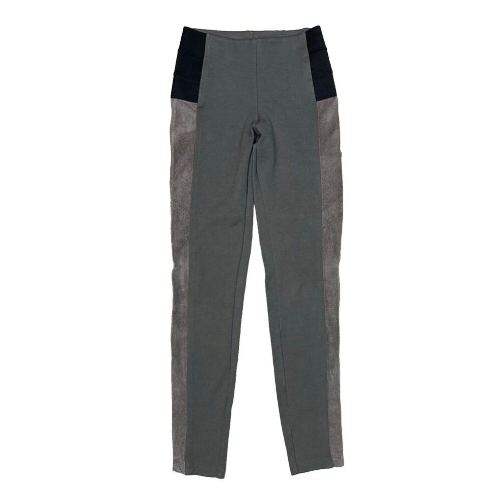 Hale Bob XS Suede Panel Legging Pant Leather Trim Stretch Olive Insm 26” sz XS